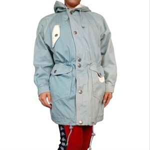 Vintage Cyclone Club Denim Utility Jacket Blue Chore Coat Hooded Small